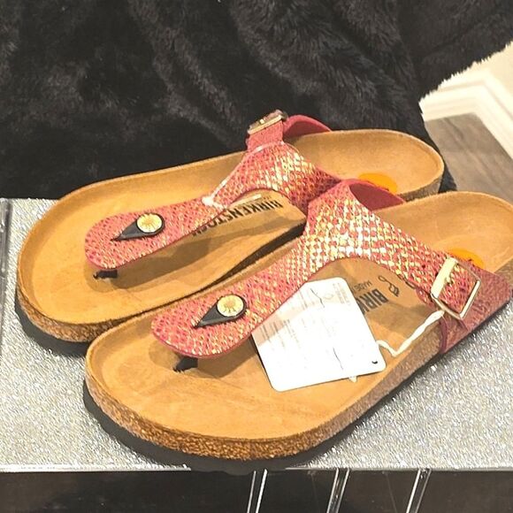 Birkenstock Gizeh Shiny Python Dark Fuschia Thong Sandal - Picture 8 of 11